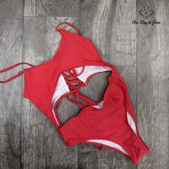 Leisup Spaghetti Strap Lace Up One Piece Swimsuit Size S - Picture 3 of 4